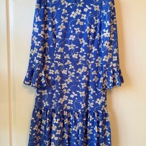 Eliza J Blue Floral Dress with Ruffle Sleeves Size 10